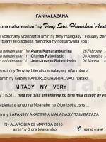 Fankalazana ny faha 150 taona nahaterahan'ny Teny Soa Hanalan'Andro eny amin'ny Lapan'ny Akademia Malagasy Tsimbazaza