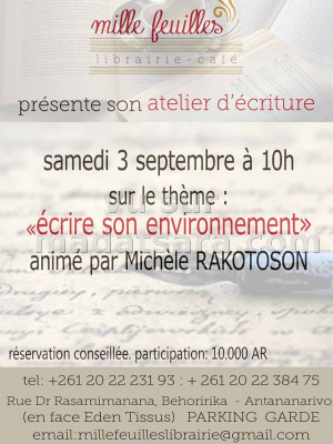 Michèle Rakotoson animé "Ecrire son environnement" Atelier d'écriture - Mille feuilles librairie café