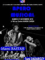 Apero musical avec Mami bastah, Bira Jazz'Band et Tomi Dadaraozy au Centre Karen Caren
