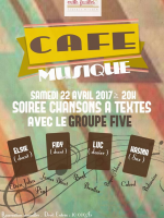 Café musique - soirée chansons à texte avec le groupe Five Mille feuilles Librairie Café Behoririka‍