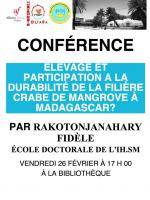 Conférence - Elevage et participation  la durabilité de la filière crabe de Mangrove de Madagascar par Fidèle Rakotonjanahary à la bibliothèque de l'Alliance Française de Toliara