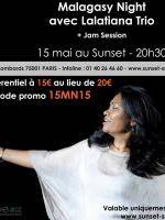 Malagasy Night avec Lalatiana Trio + Jam session au Sunset Paris