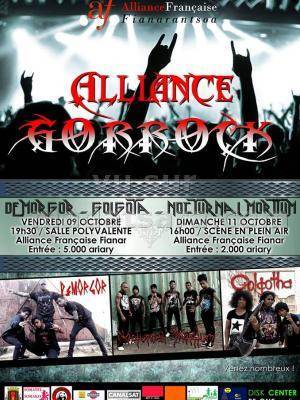 Alliance Gorrock avec Demorgor, Golgota, Nocturnal Mortium à l'Alliance Française de Fianarantsoa - scène en plein air