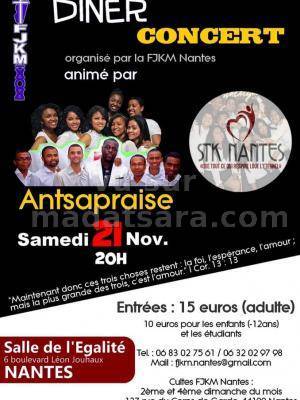 Diner concert animé par Antsapraise à la salle de l'égalité Nantes