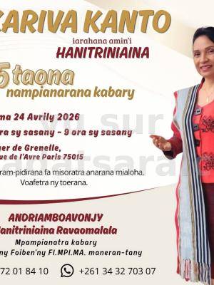 Takariva kanto iarahana amin'i Hanitriniaina
