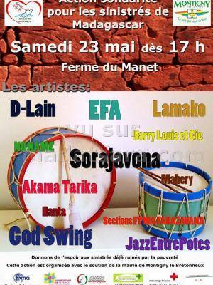 Action solidarité pour les sinistrés de Madagascar avec D-Lain, Efa, Lamako, Sorajavona à la Ferme du Manet