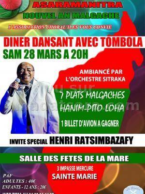 Asaramanitra nouvel an Malagasy Diner dansant avec Tombola invité spécial Henri Ratsimbazafy