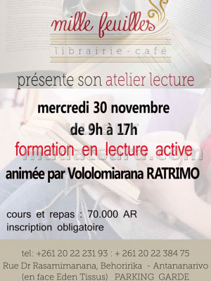 Atelier d'écriture Formation en lecture active par Vololomiarana Ratrimo‍ -‍ Mille feuilles Librairie Café Behoririka‍