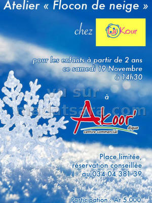 Atelier flocon de neige chez Akoor Digue‍ pour les enfants à partir de 2 ans