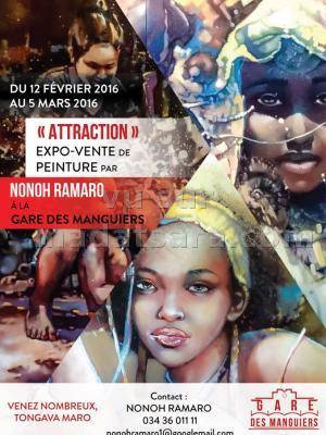 "Attraction" - Expo-vente de peinture par Nonoh Ramaro  la Gare des manguiers