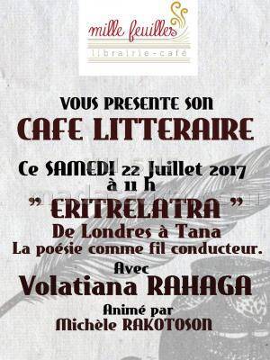 Café littéraire au Mille feuilles Librairie Café Behoririka "Eritrelatra" avec Volatiana Rahaga
