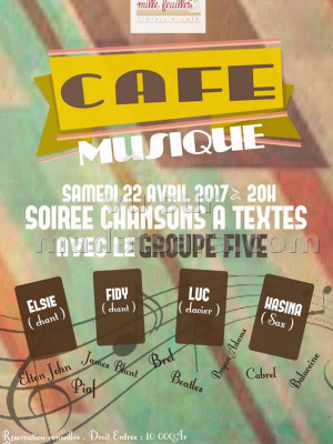 Café musique - soirée chansons à texte avec le groupe Five Mille feuilles Librairie Café Behoririka‍