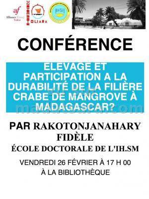 Conférence - Elevage et participation  la durabilité de la filière crabe de Mangrove de Madagascar par Fidèle Rakotonjanahary à la bibliothèque de l'Alliance Française de Toliara