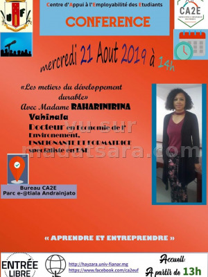Conférence "Les métiers du développement durable" par Mme Vahinala Raharinina - CA2E - Université de Fianarantsoa