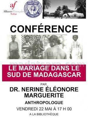 Conférence animée par Dr Nérine Eléonore Marguerite Anthropologue "Le mariage dans le sud de Madagascar" à la bibliothèque de l'Alliance Française de Tuléar