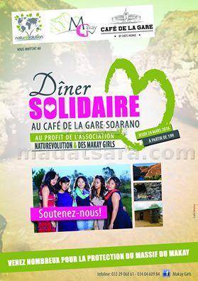 Diner solidaire au Café de la Gare au profit de l'association Naturevolution & des makay girls