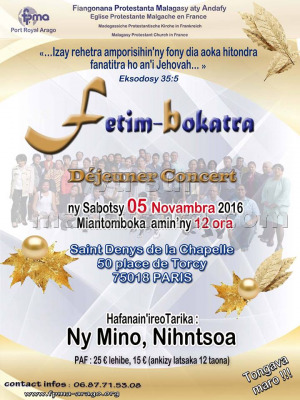 Fetim-bokatra - déjeuner concert - Saint Denys de la Chapelle - FPMA Port Royal Arago
