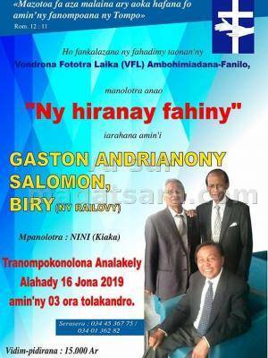 Gaston Andrianony, Salomon, Biry Ny Railovy ny hiranay fahiny Tranompokonolona Analakely