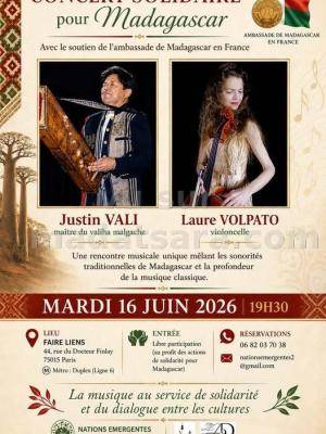 Concert solidaire pour Madagascar - Justin vali & Laure Volpato - Faire Liens Paris