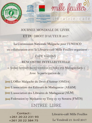 Journée mondiale du livre et du droit d'auteur 2017 - Mille feuilles Librairie Café Behoririka‍