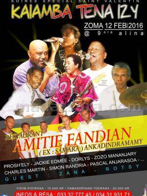 Kaiamba tena izy - Soirée spécial Saint-Valentin au restaurant Amitié Fandian avec Prosh'Ely, Jackie Edmée, Dorlys, Zozo Mananjary, Charles Martin, Simon Randria et Pascal Anjarasoa