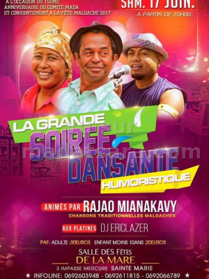 La grande soirée dansante humoristique animés par Rajao‍ mianakavy - Salle des fêtes de la Mare Saint Marie‍