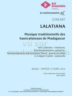Lalatiana avec Rija Randrianivosoa en concert au conservatoire de Montreuil dans l'auditorium Mauric
