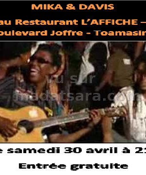 Mika & Davis en concert au restaurant l'Affiche Toamasina