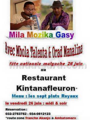 Mila Mozika Gasy avec Mbola Talenta et Orad Manalina Fête nationale Malgache au Restaurant Kintana Fleuron Ambatomaro