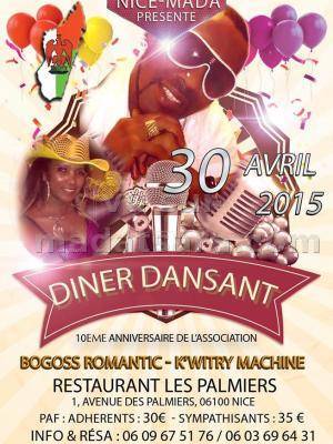 Nice-Mada présente diner dansant 10è anniversaire de l'association au Restaurant Les Palmiers Nice
