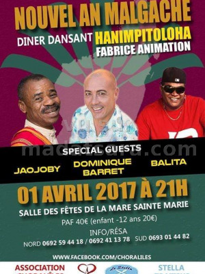 Nouvel an malgache - Diner dansant hanimpitoloha avec Jaojoby‍ & Balita‍ Salle des fêtes de la Mare Saint Marie‍