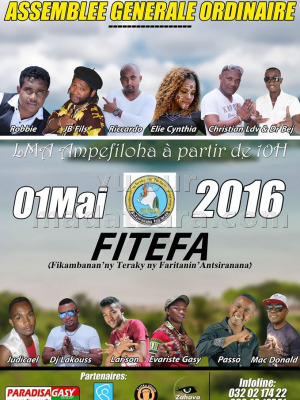 Robbie, JB Fils, Riccardo, Elie Cynthia, Christian LDV, Dr Bej, Judicael, Dj Lakouss, Lar'son, Evariste Gasy,  Passo & Mac Donald - FITEFA Assemblée générale ordinaire - LMA Ampefiloha