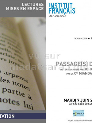 Soirée Passage(s) de lecture de textes choisis par Johary Ravaloson par la compagnie Miangaly Théâtre - IFM Analakely