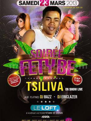 Soirée Fety be avec Tsiliva en Show live à partir de 22h30
---
Gratuit pour les filles avant min