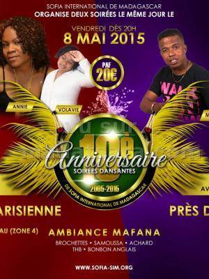 Soirées dansantes 10è anniversaire de Sofia International de Madagascar à Igny et à Poitiers avec Mami Be, Dj Teddy, Volavie.