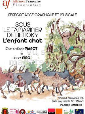 Sous le tamarinier de Betioky - Geneviève Marot & Jean Piso performance graphique et musicale à l'Alliance Française de Fianarantsoa