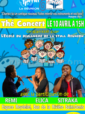 Thé concert organisé par l'école du dimanche de la FPMA La Réunion avec Rémi, Elica et Sitraka - Espace Reydellet